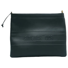 Load image into Gallery viewer, DIOR Embossed Logo Calfskin Leather Zip Clutch Black
