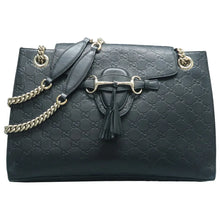 Load image into Gallery viewer, Gucci Emily Medium GG Guccissima Patent Leather Chain Shoulder Bag Black
