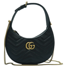 Load image into Gallery viewer, GUCCI GG Marmont Half Moon Leather Satchel Bag Black
