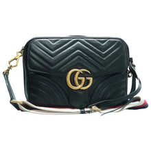 Load image into Gallery viewer, Gucci  Sylvie Web Small GG Marmont Calfskin Matelasse Top Handle Shoulder Bag Black
