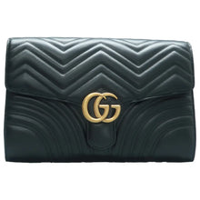 Load image into Gallery viewer, Gucci GG Marmont Matelasse Chevron Leather Clutch Bag Black
