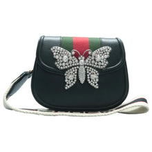 Load image into Gallery viewer, Gucci  Web Crystal Butterfly Stripe Small Totem Calfskin Shoulder Bag Black
