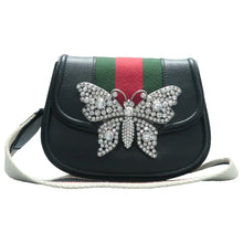 Load image into Gallery viewer, Gucci Web Crystal Butterfly Stripe Small Totem Calfskin Shoulder Bag Black
