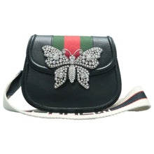 Load image into Gallery viewer, Gucci Web Crystal Butterfly Stripe Small Totem Calfskin Shoulder Bag Black
