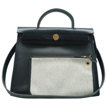 Load image into Gallery viewer, Hermes Herbag Zip 39 MM Toile H Berline Vache Hunter Shoulder Bag Black Ebene
