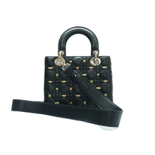 Load image into Gallery viewer, Christian Dior Lady Dior Dragonfly Leather Satchel Bag Black
