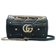 Load image into Gallery viewer, GUCCI Pearly GG Marmont Flap Leather Crossbody Bag Black
