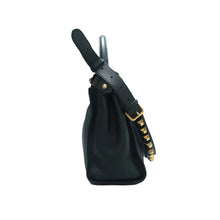 Load image into Gallery viewer, Fendi Peekaboo Iconic Vitello Seta Gold Studded Medium Satchel Black
