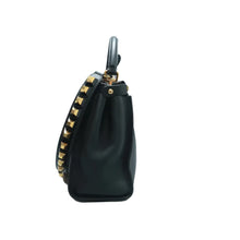 Load image into Gallery viewer, Fendi Peekaboo Iconic Vitello Seta Gold Studded Medium Satchel Black
