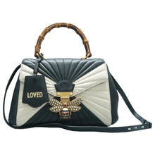 Load image into Gallery viewer, Gucci Bamboo Trapuntata Queen Margaret Calfskin Top Handle Bag Mystic White Black
