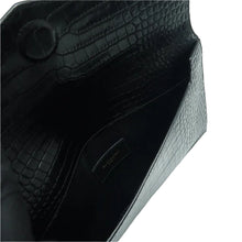 Load image into Gallery viewer, Saint Laurent  Calfskin Crocodile Embossed Uptown Monogram Clutch Black
