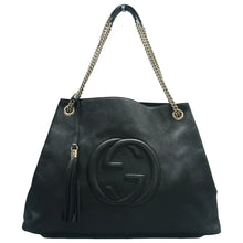 Load image into Gallery viewer, Gucci Soho Pebbled Calfskin Medium Chain Shoulder Bag Black
