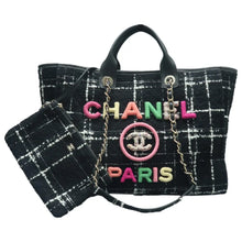 Load image into Gallery viewer, CHANEL Deauville Tweed Satchel Bag Black
