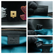 Load image into Gallery viewer, Gucci GG Marmont Velvet Matelasse Crystal Sequin Heart Embroidered Shoulder Bag Black
