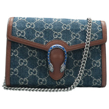 Load image into Gallery viewer, Gucci Mini Dionysus GG Monogram Dollar Calfskin Enamel Denim Chain Wallet Blue
