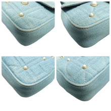 Load image into Gallery viewer, Gucci GG Marmont Denim Matelasse Pearl Studded Small Shoulder Bag Blue
