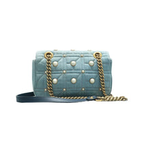 Load image into Gallery viewer, Gucci GG Marmont Denim Matelasse Pearl Studded Small Shoulder Bag Blue
