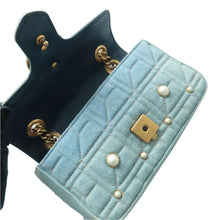 Load image into Gallery viewer, Gucci GG Marmont Denim Matelasse Pearl Studded Small Shoulder Bag Blue
