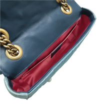 Load image into Gallery viewer, Gucci GG Marmont Denim Matelasse Pearl Studded Small Shoulder Bag Blue
