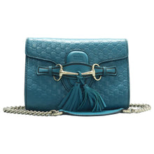 Load image into Gallery viewer, Gucci Emily Medium GGussima Patent Leather Chain Shoulder Bag Blue
