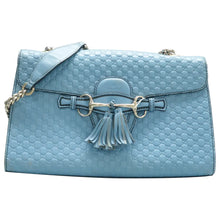 Load image into Gallery viewer, Gucci Emily Medium GG Guccissima Patent Leather Chain Shoulder Bag Blue
