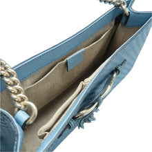 Load image into Gallery viewer, Gucci Emily Medium GG Guccissima Patent Leather Chain Shoulder Bag Blue
