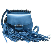 Load image into Gallery viewer, Gucci Nouveau Fringe Calfskin Medium Shoulder Bag Blue
