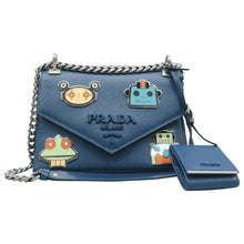 Load image into Gallery viewer, Prada Monochrome Robot Patches Envelope Flap Saffiano Cuir Calfskin Shoulder Bag Blue
