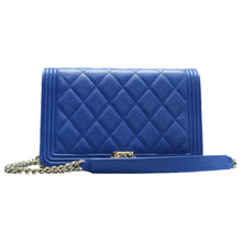 Load image into Gallery viewer, Chanel Boy WOC Quilted Patent Leather Wallet On Chain Shoulder Bag Blue
