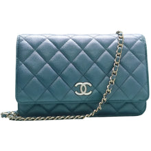 Load image into Gallery viewer, CHANEL Quilted Leather WOC Wallet On Chain Crossbody Bag Blue
