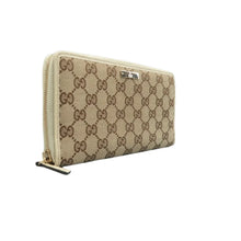 Load image into Gallery viewer, Gucci  Monogram Metal Bar Zip Around Wallet Beige
