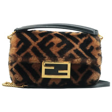 Load image into Gallery viewer, Fendi Mini Baguette FF 1974 Shearling Vitello Dolce Macro Tobacco Black
