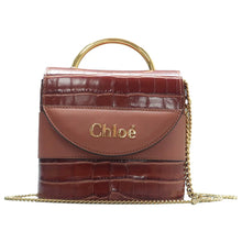 Load image into Gallery viewer, Chloe Aby Lock Calfskin Crocodile Embossed Shoulder Bag Chestnut Brown
