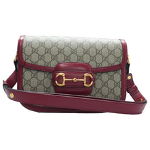 Load image into Gallery viewer, Gucci Horsebit 1955 GG Supreme Monogram Azalea Calfskin Shoulder Bag Cherry Red
