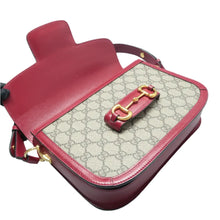 Load image into Gallery viewer, Gucci Horsebit 1955 GG Supreme Monogram Azalea Calfskin Shoulder Bag Cherry Red
