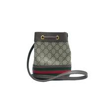 Load image into Gallery viewer, Gucci Web Mini Ophidia GG Supreme Monogram Bucket Bag Brown
