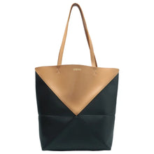 Load image into Gallery viewer, Loewe Puzzle Fold Shiny Calfskin Medium Tote Warm Desert Black
