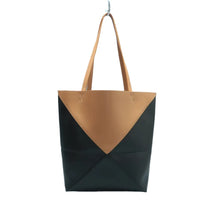 Load image into Gallery viewer, Loewe Puzzle Fold Shiny Calfskin Medium Tote Warm Desert Black
