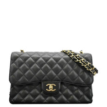 Load image into Gallery viewer, CHANEL  Classic Double Flap Jumbo Quilted Caviar Leather Shoulder Bag Black
