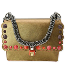 Load image into Gallery viewer, FENDI Kan I Small Studded Metallic Leather Chain Shoulder Bag Gold
