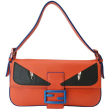 Load image into Gallery viewer, FENDI Monster Eye Baguette Calfskin Leather Crossbody Bag Orange
