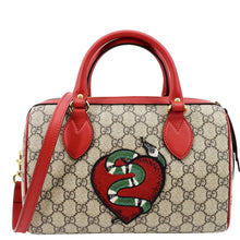 Load image into Gallery viewer, GUCCI Kingsnake Heart Top Handle Leather Boston Bag Beige 409529
