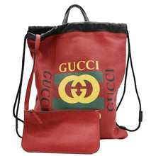 Load image into Gallery viewer, GUCCI Medium Leather Drawstring Tote Bag Red 516639
