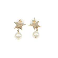 Load image into Gallery viewer, Chanel  Pearl CC Star Drop Earrings Gold
