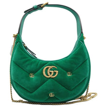 Load image into Gallery viewer, Gucci  Velvet Matelasse Double G Studs Torchon GG Marmont Half Moon Hobo Marine Green
