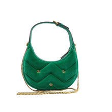 Load image into Gallery viewer, Gucci  Velvet Matelasse Double G Studs Torchon GG Marmont Half Moon Hobo Marine Green
