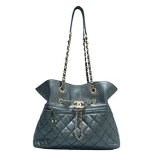 Load image into Gallery viewer, Chanel Front Zip CC Drawstring Leather Shoulder Bag Grey
