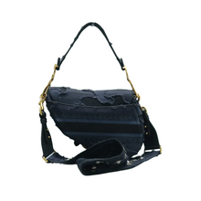 Load image into Gallery viewer, Christian Dior Saddle Fabric Satchel Bag Navy
