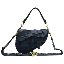 Load image into Gallery viewer, Christian Dior Saddle Fabric Satchel Bag Navy
