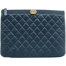 Load image into Gallery viewer, CHANEL O Case Quilted Leather Clutch Bag Navy Blue
